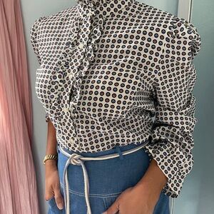 Vintage Ruffled Patterned Blouse 70s